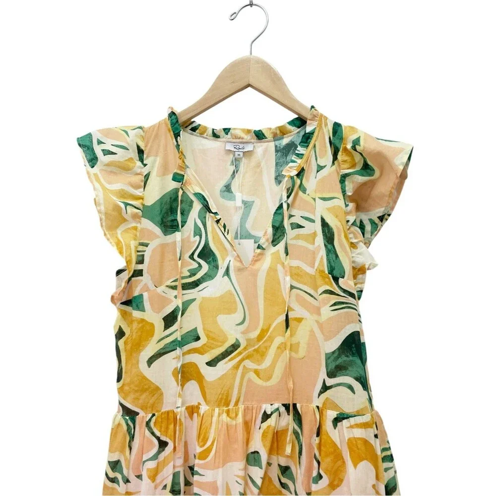 NWT Rails Zinnia Dress Size XS Tulum Abstract Print Cotton Flutter Sleeve Mini